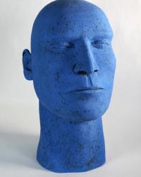 Male ceramic head with an electric blue colour with dark blue speckles