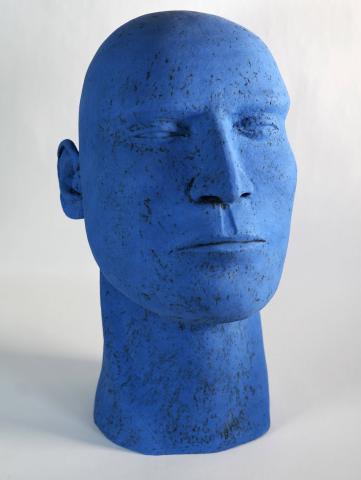 Male ceramic head with an electric blue colour with dark blue speckles